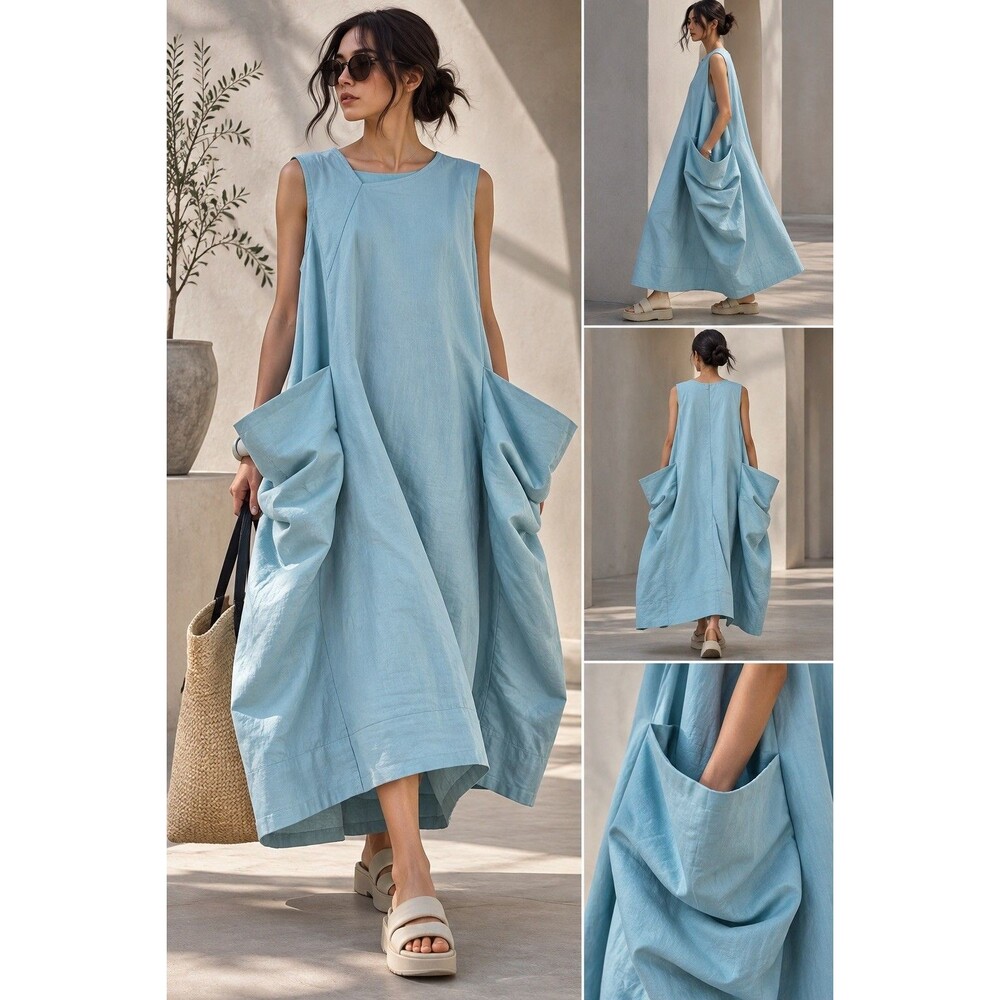 Kelan Lagenlook jumpsuit Dress Blue Sculptural Oversized Pouch Pockets Avant Gar